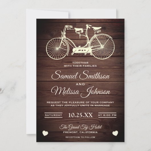 ヴィンテージ素朴タンデム自転車結婚式招待状 招待状 (正面)