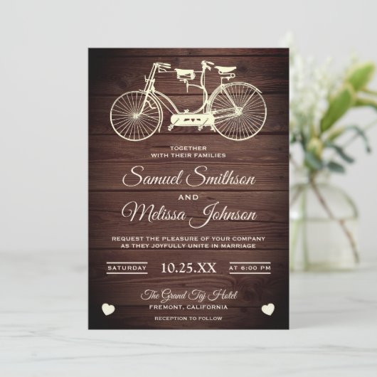 ヴィンテージ素朴タンデム自転車結婚式招待状 招待状 (スタンド正面)