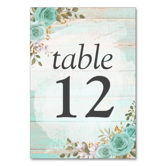 ヴィンテージ素朴ターコイズウッドフローラ結婚バラ テーブルナンバー (正面)