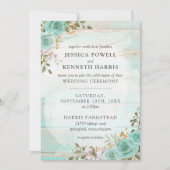 ヴィンテージ素朴ターコイズウッドフローラ結婚バラ 招待状 (正面)