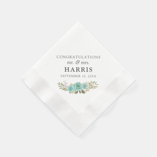 ヴィンテージ素朴ターコイズウッドフローラ結婚バラ 縁ありカクテルナプキン (角)