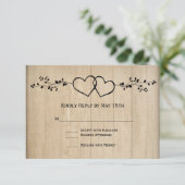 ヴィンテージ素朴ダブルハートウェディングRSVPカード 出欠カード (スタンド正面)