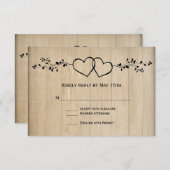 ヴィンテージ素朴ダブルハートウェディングRSVPカード 出欠カード (正面/裏面)