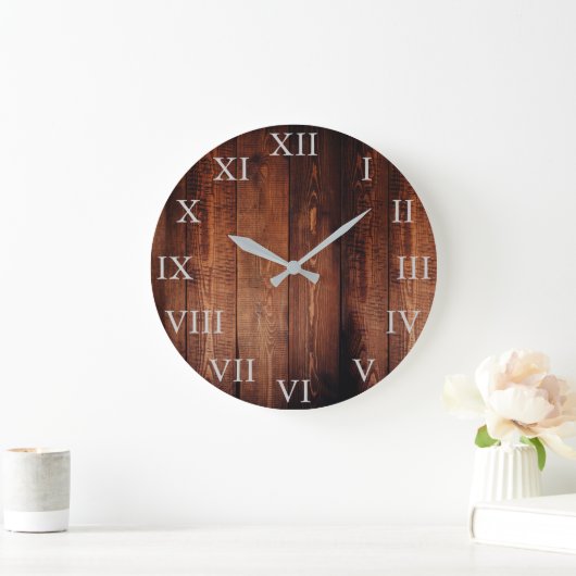ヴィンテージ素朴ダークウッドのローマ数字の個人的な ラージ壁時計 (ホーム)