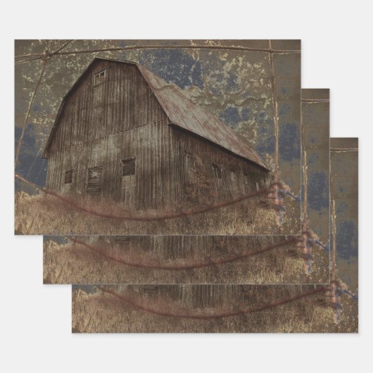 ヴィンテージ素朴ダークグレータンスカイバーンテクスチャ ラッピングペーパーシート (セット)