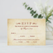 ヴィンテージ素朴ダークレッドのパリッシュ結婚羊飼い 出欠カード (スタンド正面)