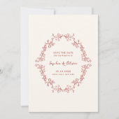 ヴィンテージ素朴チノイスリークリムゾンレッド結婚ズ セーブザデート (正面)