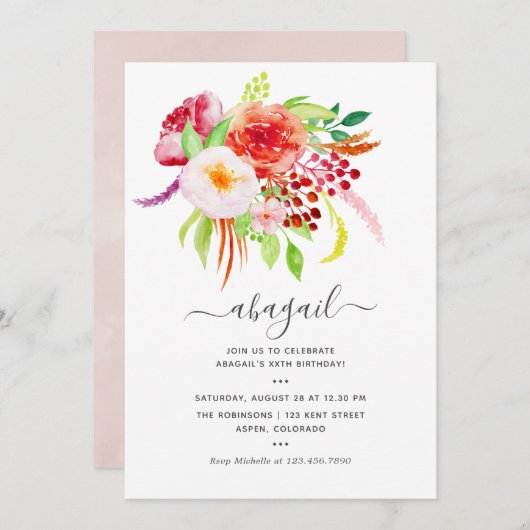 ヴィンテージ素朴チャーム誕生日 招待状 (正面/裏面)