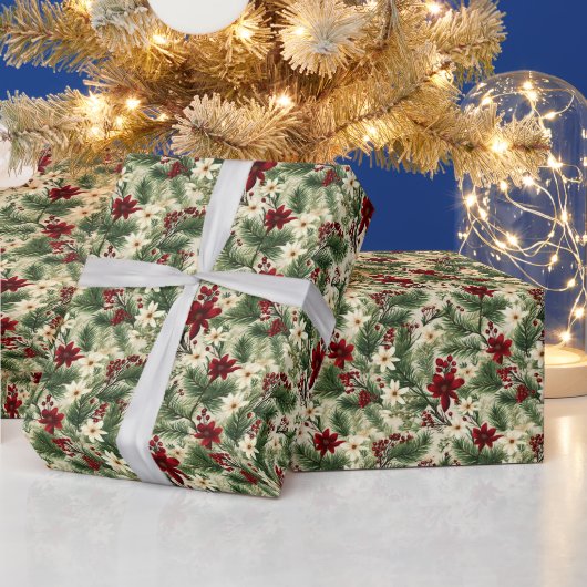 ヴィンテージ素朴ツリーの枝のパターン ラッピングペーパー (クリスマス)