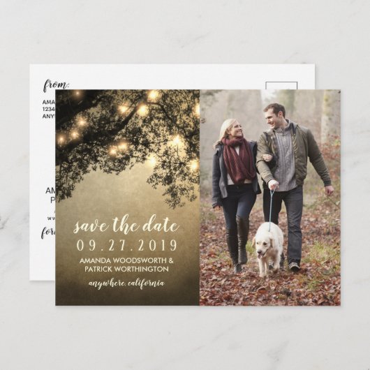 ヴィンテージ素朴ツリー結婚式の日付カードの保存 案内ポストカード (正面/裏面)