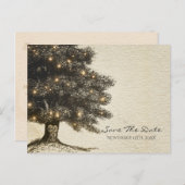 ヴィンテージ素朴ツリー&ライトウェディング日付を保存 案内ポストカード (正面/裏面)