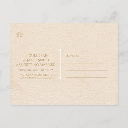 ヴィンテージ素朴ツリー&ライトウェディング日付を保存 案内ポストカード (裏面)