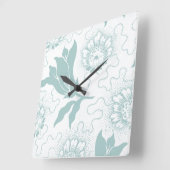 ヴィンテージ素朴ティール（緑がかった色）ホワイトファームハウススタイルフローラ スクエア壁時計 (傾斜)