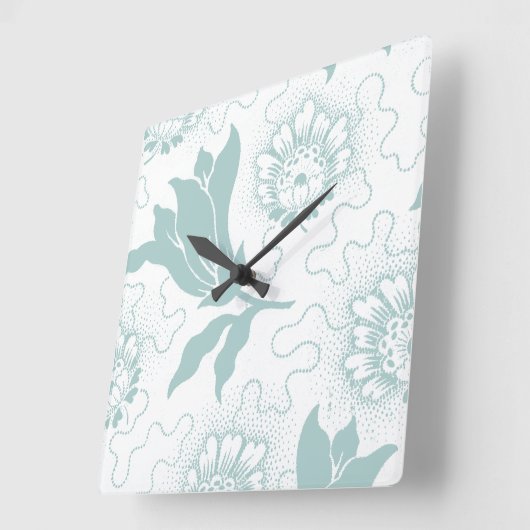 ヴィンテージ素朴ティール(緑がかった色)ホワイトファームハウススタイルフローラ スクエア壁時計 (傾斜)