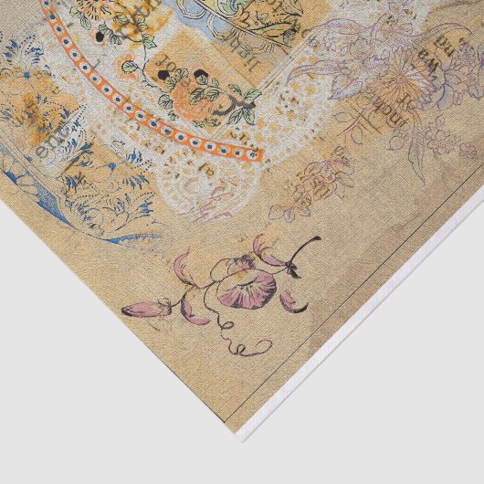 ヴィンテージ素朴テクスチャのBurlapフローラの分離 薄葉紙 (詳細)