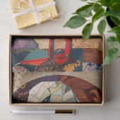 ヴィンテージ素朴テクスチャクレーンのコラージュデコップ 薄葉紙 (ギフト)