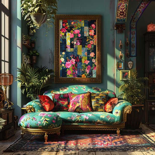 ヴィンテージ素朴テクスチャ青の赤いキルトデコップ 薄葉紙