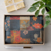 ヴィンテージ素朴テクスチャ青の赤いキルトデコップ 薄葉紙 (ギフト)