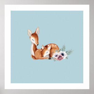 ヴィンテージ素朴ディアフォレストフローラ子供部屋ウォールアート ポスター