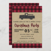 ヴィンテージ素朴トラックバッファロープレイドクリスマスパーティー 招待状 (正面/裏面)