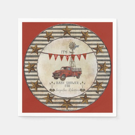 ヴィンテージ素朴トラックファームハウススターベビーシャワー スタンダードカクテルナプキン (正面)