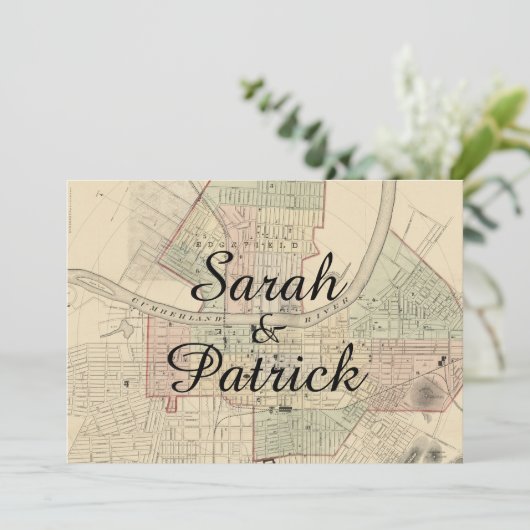 ヴィンテージ素朴ナッシュビルマップ結婚式招待状 招待状 (スタンド正面)