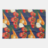 ヴィンテージ素朴ネイビーブルー水彩野菜 キッチンタオル (横)