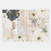 ヴィンテージ素朴ハニーミツバチとフローラバラデコページ ラッピングペーパーシート (正面)