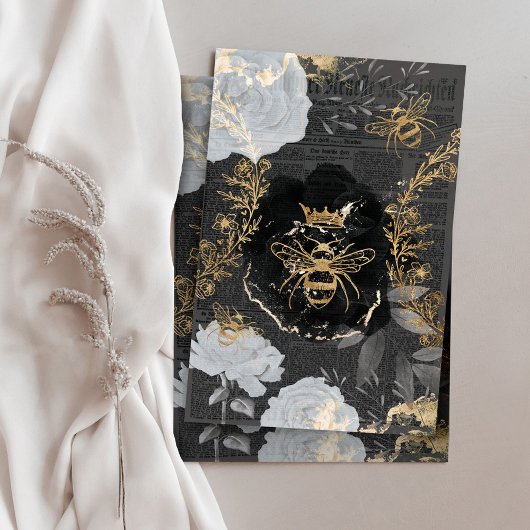 ヴィンテージ素朴ハニーミツバチとフローラバラデコページ 薄葉紙