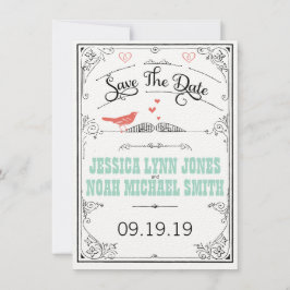 ヴィンテージ素朴ハートミントコーラルザデイト セーブザデート