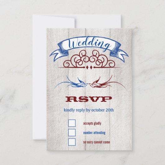 ヴィンテージ素朴ハートミントコーラルRSVP 出欠カード (正面)