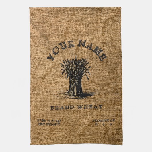 ヴィンテージ素朴バフェイクラップ小麦サックテンプレート キッチンタオル (縦)