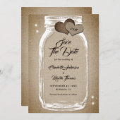 ヴィンテージ素朴バーラップハートメイスンジャー結婚ズ セーブザデート (正面/裏面)