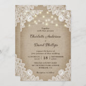 ヴィンテージ素朴バーラップレースのストリングラ結婚イト 招待状 (正面/裏面)