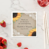 ヴィンテージ素朴バーラップレースひまわり結婚の スタンダードカクテルナプキン (インサイチュ)