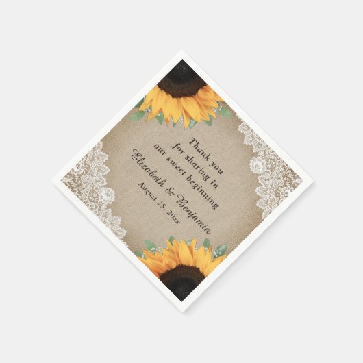 ヴィンテージ素朴バーラップレースひまわり結婚の スタンダードカクテルナプキン (角)
