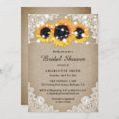 ヴィンテージ素朴バーラップレースサンフラワーブライダルシャワー 招待状 (正面/裏面)