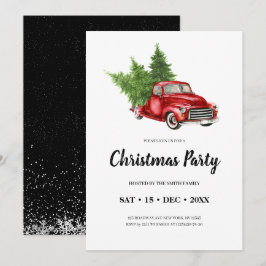 ヴィンテージ素朴パインツリーレッドトラッククリスマスパーティー 招待状
