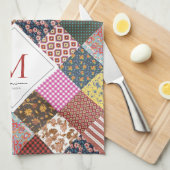 ヴィンテージ素朴パッチワークキルトパターンモノグラム キッチンタオル (四つ折り)