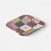 ヴィンテージ素朴パッチワークキルトパターンモノグラム ペーパープレート (傾斜あり)