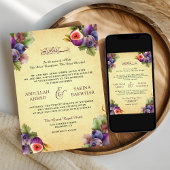 ヴィンテージ素朴パープル人形QRコードムスリム結婚ズ 招待状