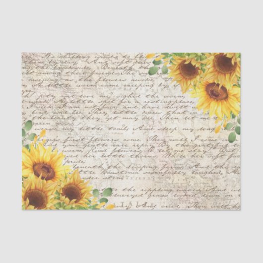 ヴィンテージ素朴ヒマワリ古い文字の切り離し 薄葉紙 (正面)