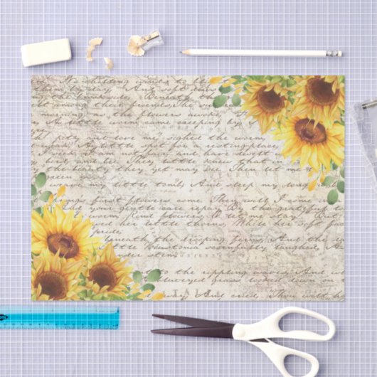 ヴィンテージ素朴ヒマワリ古い文字の切り離し 薄葉紙 (クラフト)