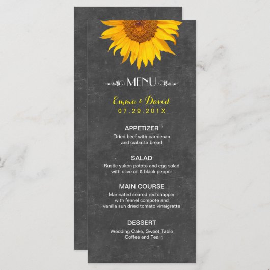 ヴィンテージ素朴ヒマワリ結婚シャルボード メニュー (正面/裏面)