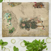 ヴィンテージ素朴ビクトリアンコラージュ キッチンタオル (折り畳み)