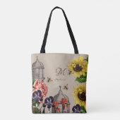 ヴィンテージ素朴ビーハイブフローラガーデンとモノグラム トートバッグ (裏面)