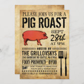 ヴィンテージ素朴ピグロースト招待状II 招待状 (正面/裏面)