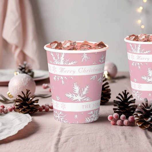 ヴィンテージ素朴ピンクの雪の模様クリスマス 紙コップ