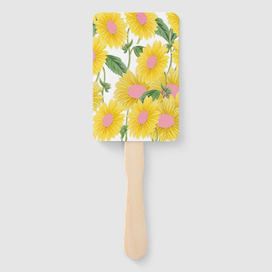 ヴィンテージ素朴ピンクひまわりモダン白 ハンドファン (裏面)