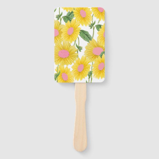 ヴィンテージ素朴ピンクひまわりモダン白 ハンドファン (正面)